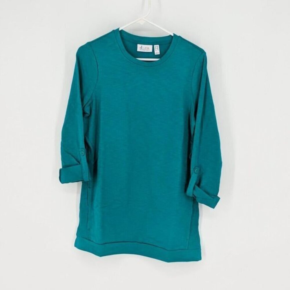 Denim & Co. Active French Terry 3/4-Sleeve Tunic Shirt Top XXS‎ Jade Green